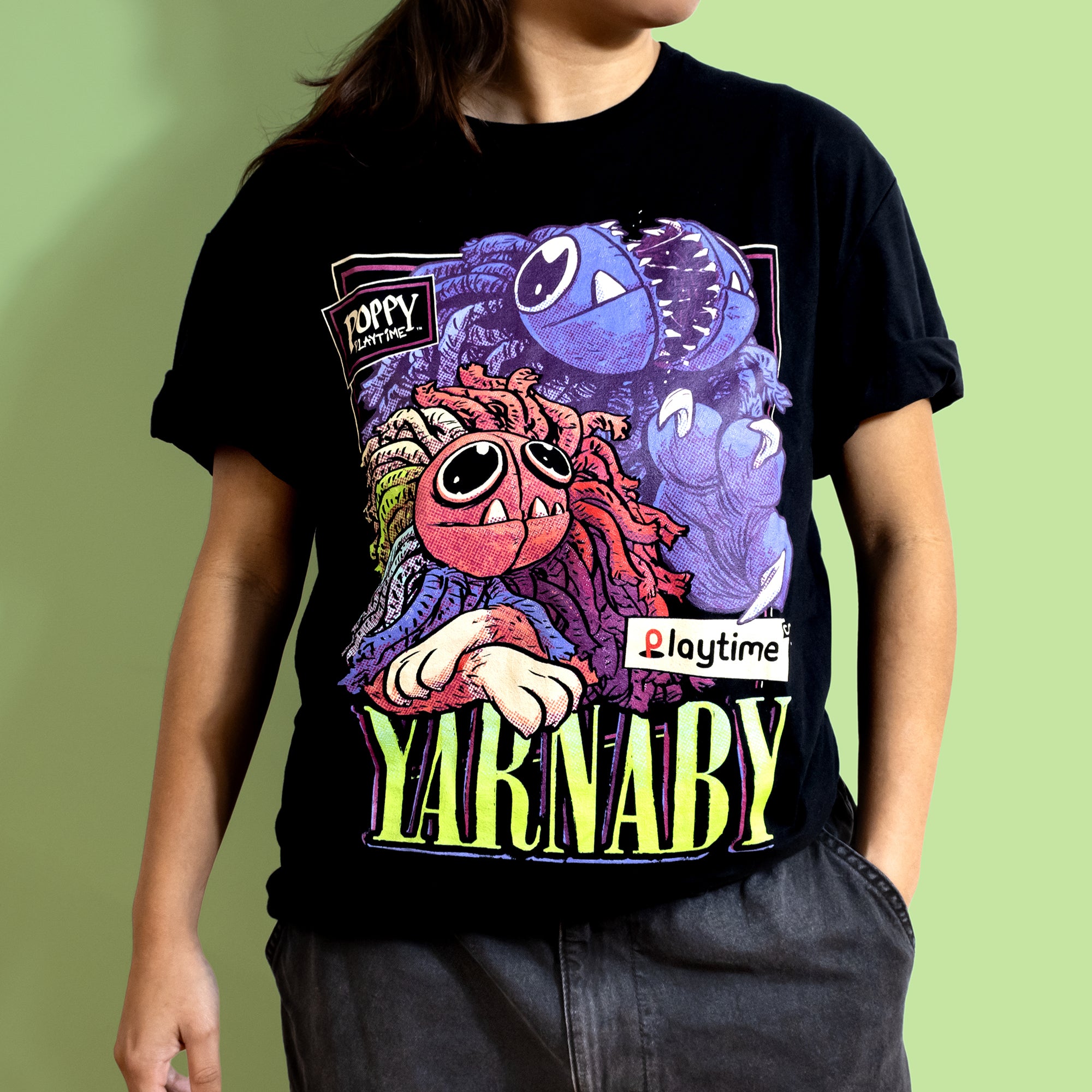 Black Cotton Unisex Tee with Lounging Portrait | Yarnaby