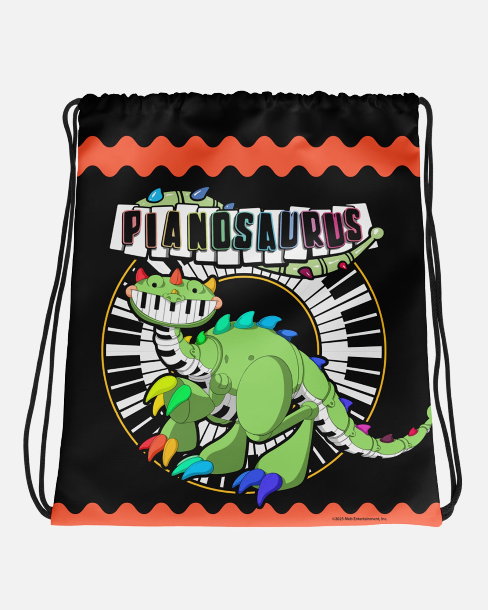 Black Drawstring Bag 15×17 Inch for Gym & Travel | Pianosaurus